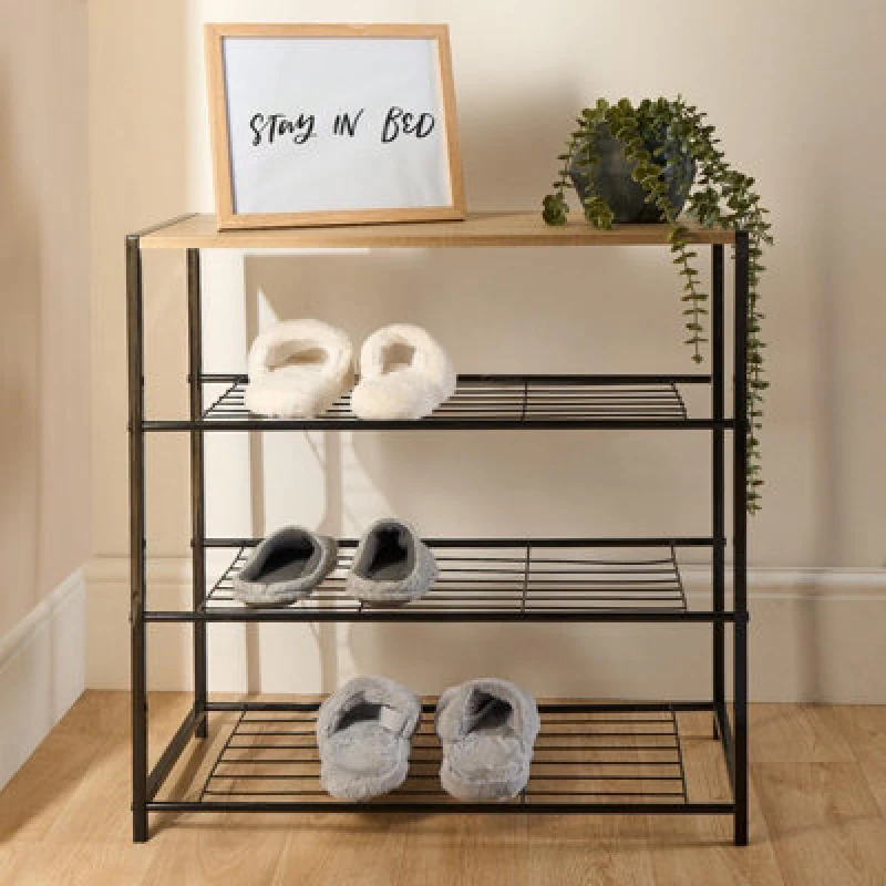 Image of OHS OHS Manhattan 4 Tier Metal Frame Freestanding Shelf Storage Shoe Organiser in Natural Natural One Size Unisex 5027434198443
