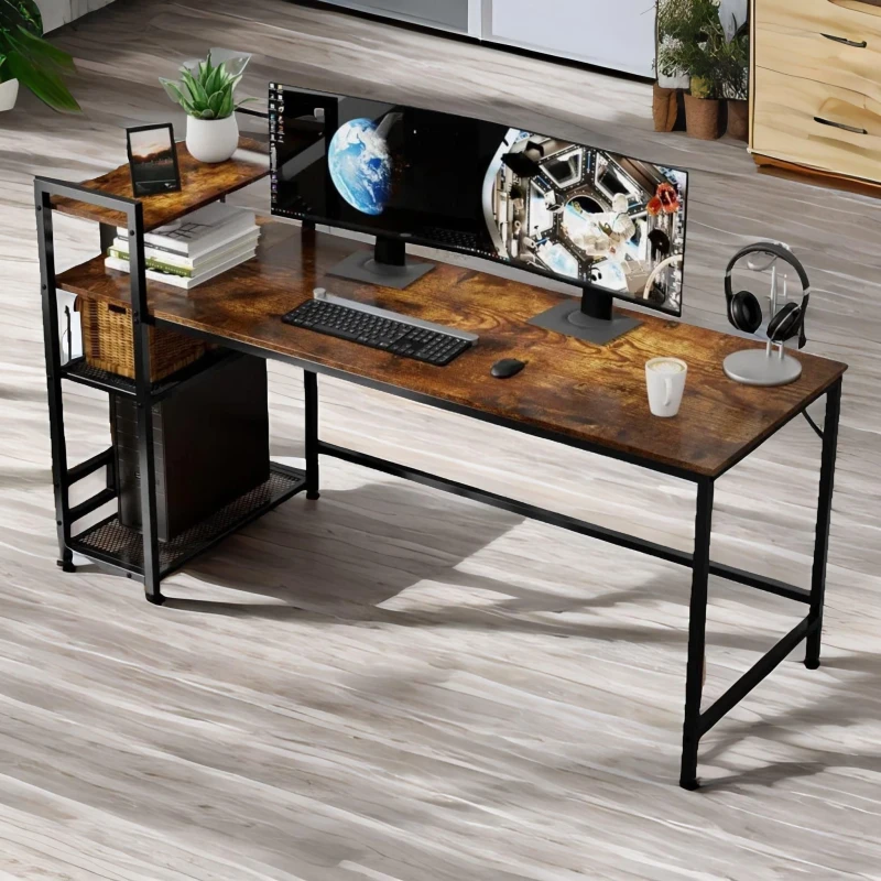 Image of Rafaelo Mobilia Industrial 4 Tier Writing Desk 160CM Wide in Dark Brown Dark Brown Unisex