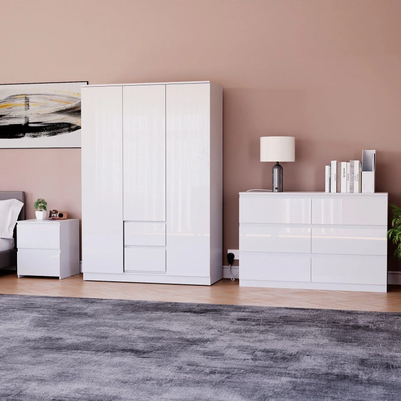 Image of Lassic Vida Designs Glinton Gloss 3 Piece Bedroom Set 9 White unisex 3 Piece