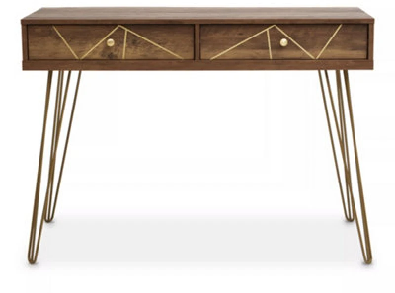 Image of Premier Housewares Compact And Versatile Console Table, Ample Storage Metallic Furniture, Timeless Design Hallway Table Natural