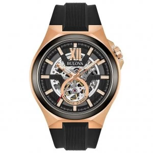 Image of Bulova Mens Classic Automatic Rose Gold Black Strap Watch