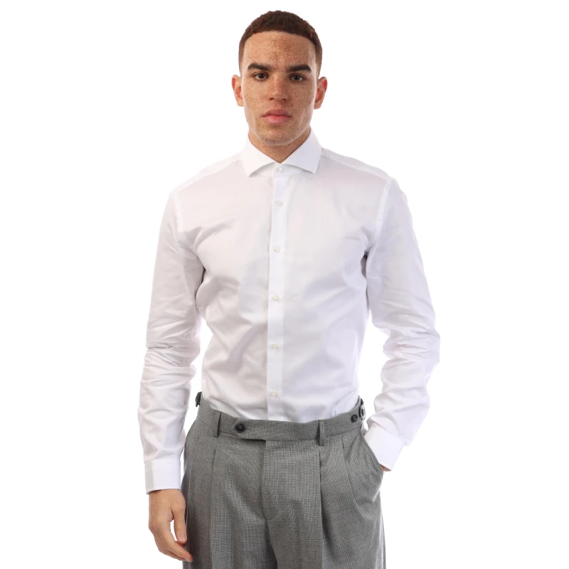 Image of Boss Mens Long Sleeve Oxford Shirt White male 15 inch