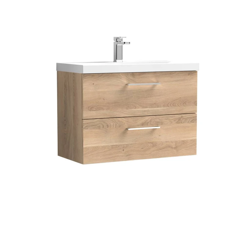 Image of Balterley Bathroom Wall Hung 2-Drawer Vanity & Basin, Bleached Oak, 800mm in Brown Brown Unisex