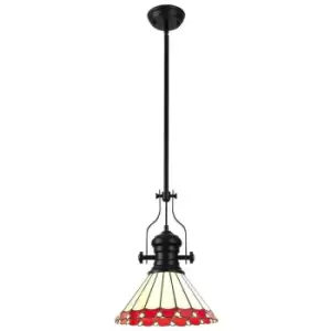 Image of Luminosa Lighting - Luminosa Worcester, Ceiling Pendant E27 With 30cm Tiffany Shade, Matt Black, Red, Cream, Crystal