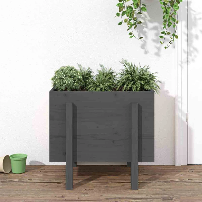 Image of vidaXL Garden Planter Grey 62x50x57cm Solid Wood Pine, Grey 825207
