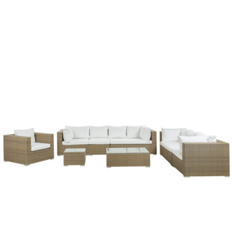 Image of Beliani Garden Lounge Set With Table 8 Seater Maestro Modular Pe Rattan Light Brown