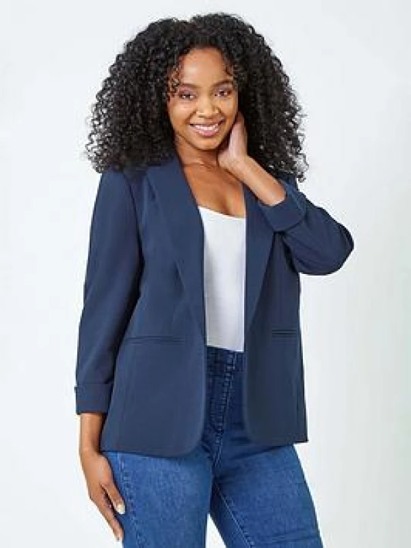 Image of Roman Petite 3/4 Sleeve Classic Stretch Blazer Navy