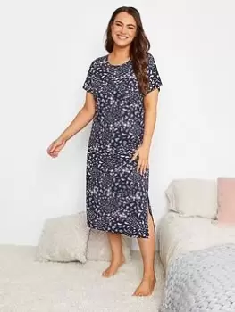 Image of Yours Floral Paisley Placket Midaxi Nightdress, Blue, Size 18-20, Women