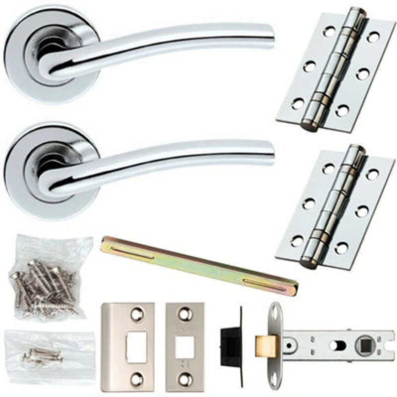 Image of Loops Door Handle & Latch Pack Chrome Modern Raised Slim Bar on Screwless Round Rose Multi