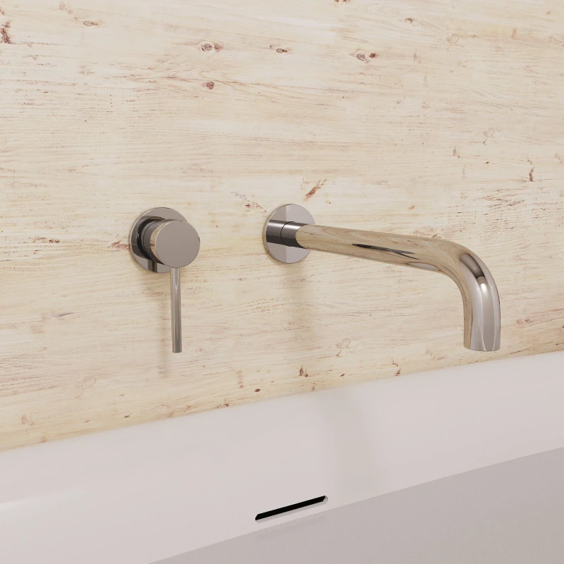 Image of Nes Home Modern Chrome Bathroom Basin Sink Wall Mounted Spout With Concealed Single Lever Mixer Tap Silver