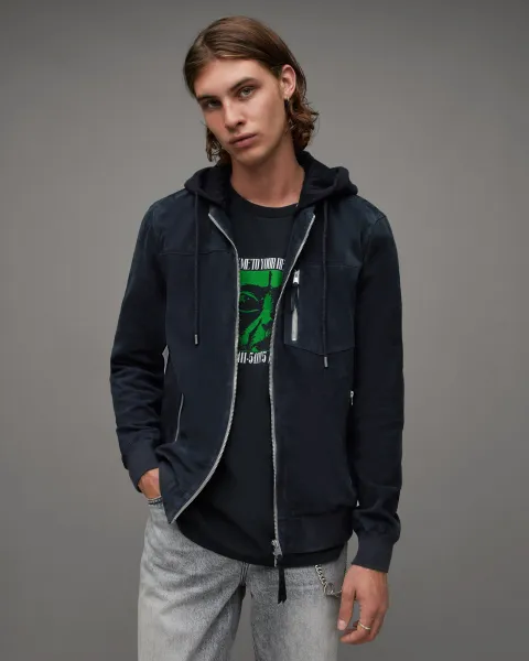 Image of AllSaints Kairo Removable Hood Suede Bomber Jacket