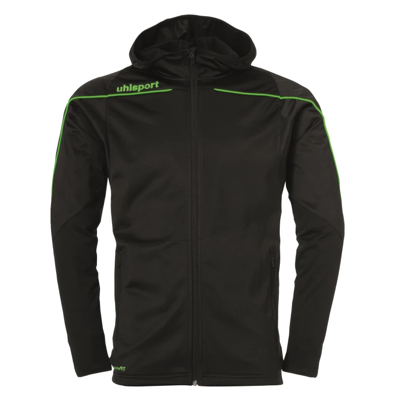 Image of Uhlsport Stream 22 Hooded Jacket Adults Performance Jackets Small Black 60251042350