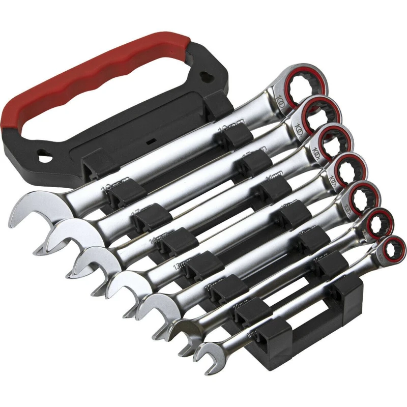 Image of Loops 7pc PREMIUM Combination Ratchet Spanner Set - 12 Point Metric Socket Hardened Multi