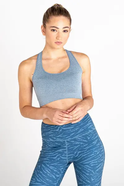 Image of Dare 2b 'Don't Sweat It' Recycled Q-Wic Plus Medium Impact Sports Bra Pale Blue