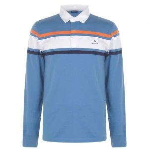 Image of Gant Gant Stripe Rugger Polo Shirt - Mid Blue 462