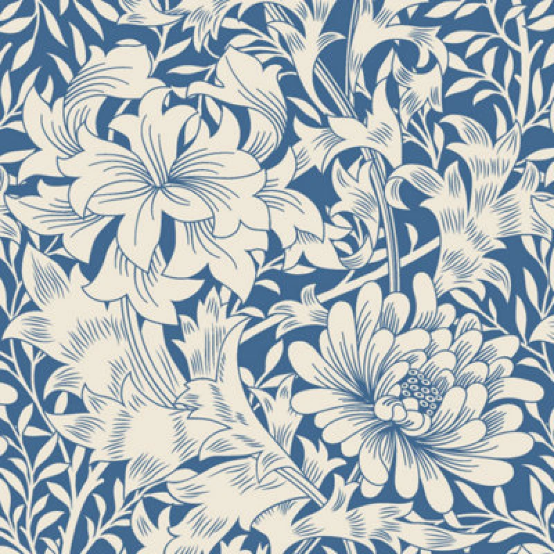Image of Hoopla Walls Chrysanthemum Indigo Blue Smooth Matt Wallpaper