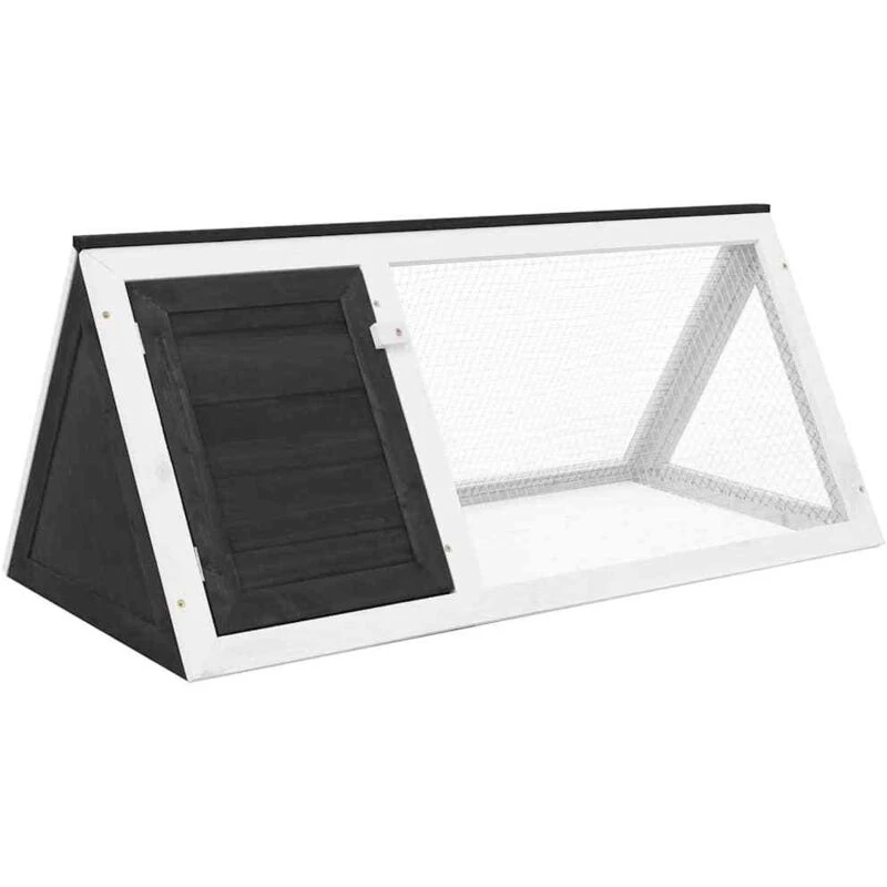 Image of vidaXL Animal Rabbit Cage Grey Wood Bunny Run Hutch Pet Habitat Shelter House