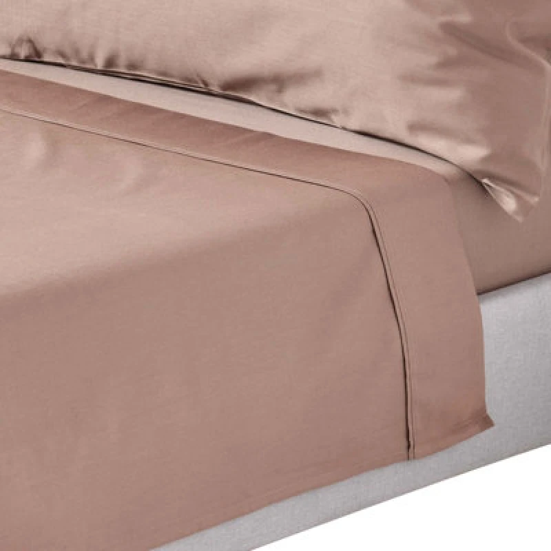 Image of HOMESCAPES Homescapes - Brown Organic Cotton Flat Sheet 400 Thread count, Single - Brown - Brown BL1331A