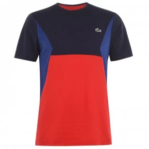 Image of Lacoste Colour Block T Shirt - Navy/Red
