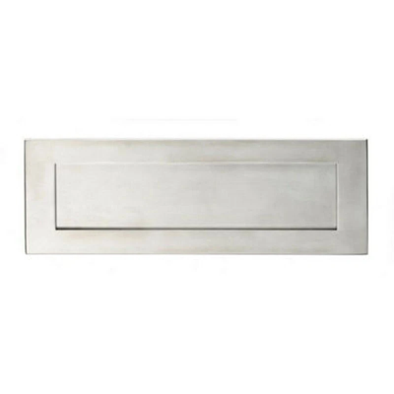 Image of Loops Sprung Inward Opening Letterbox Plate 275mm Fixing Centres Satin Steel Metallics
