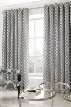 Image of Oh Geometric Chenille Ring Top Fully Lined Eyelet Curtains