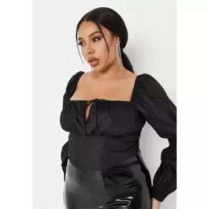 Image of Missguided Sleeve Milkmaid Corset Top - Black