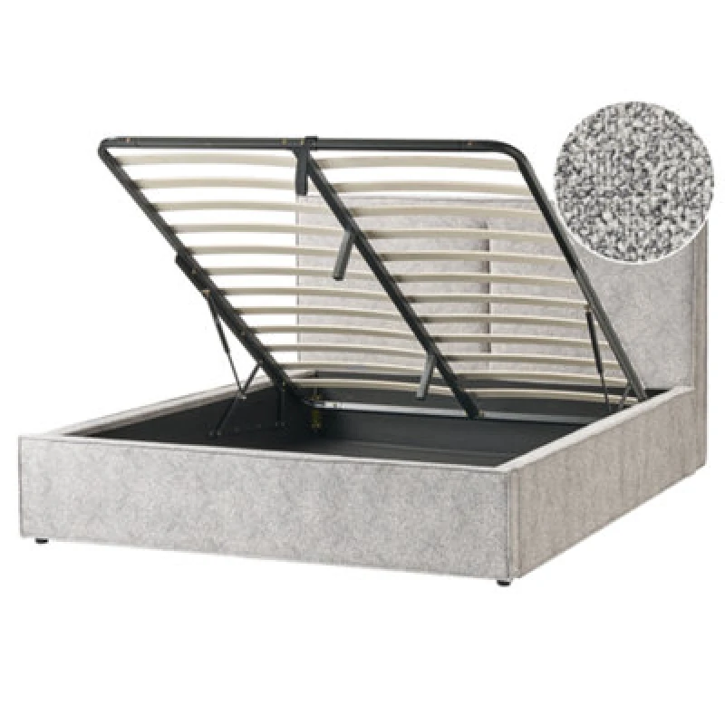 Image of Beliani Ottoman Bed Velour Knit Moissac 160 X 200 Cm (Eu King Size) Black/ White