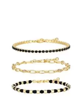Image of Mood Gold Black Bead And Celestial Chain Bracelet - Pack of 3, Yellow Gold, Women