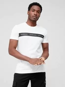 Image of Calvin Klein Jeans Organic Cotton Mix Contrast Instit Stripe T-Shirt - White, Size S, Men