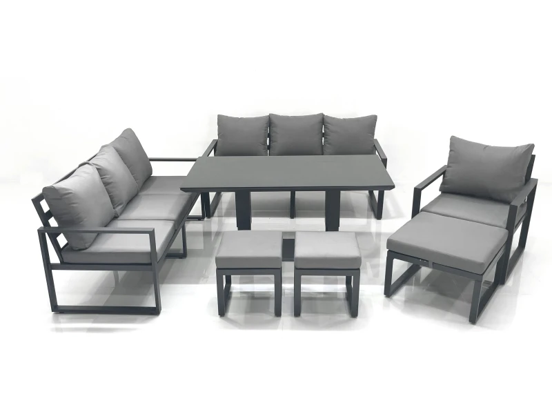 Image of Fimous Outdoor Garden Furniture Set Aluminium Lounge Sofa Adjustable Rising Lifting Dining Table Sets with 3 Footstools Dark Grey Dark Grey Unisex
