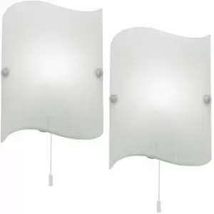 Image of 2 pack Dimmable LED Wall Light Wave Pattern Opal Glass Shade Office Hall Lamp