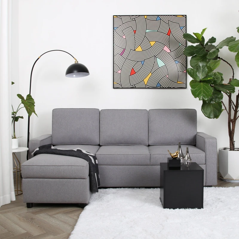 Image of Home Garden Direct Selene - Corner Sofa Bed in Linen - Pull-out Sofa - Light Grey Size: 2.1m Light Grey Unisex 2.1m