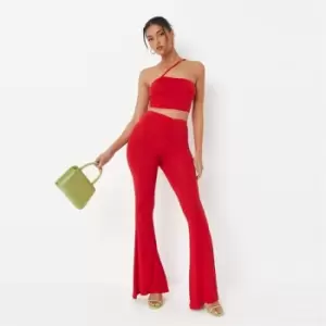 Image of Missguided One Shoulder Aysm Flare and Top Set - Red