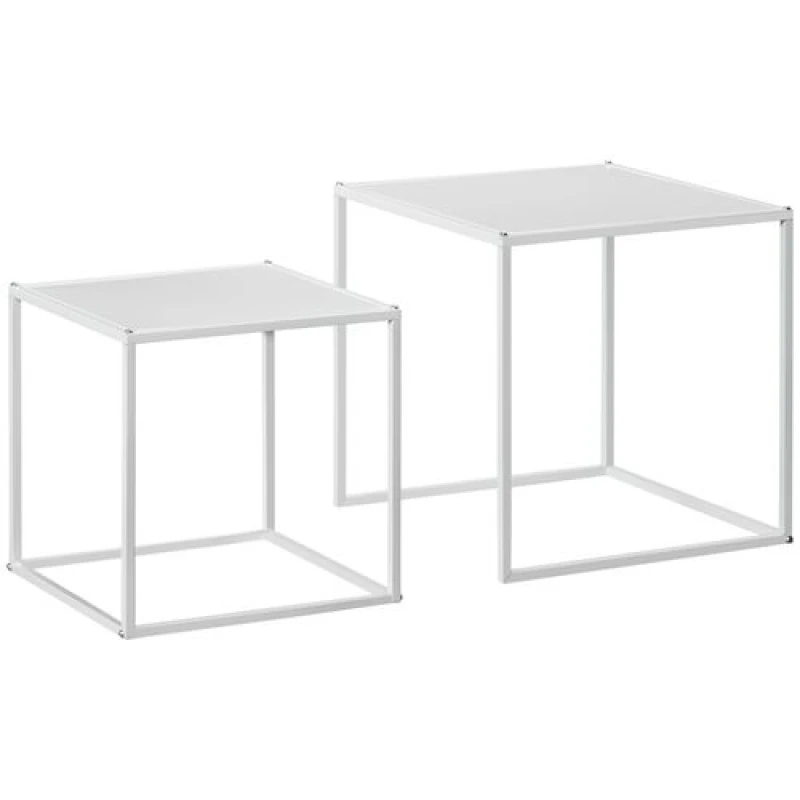 Image of HOMCOM HOMCOM Nesting Coffee Table Set of 2, Nest of Tables with Steel Frame, White White One Size Unisex 5063603024380