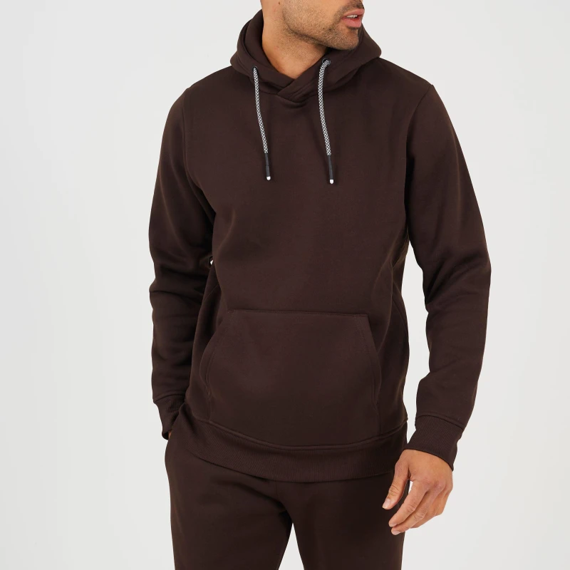 Image of Brave Soul Brave Soul Men Crossover Neck Hoodie and Joggers Set in Chocolate Size: Medium Chocolate M Male 5063487277575