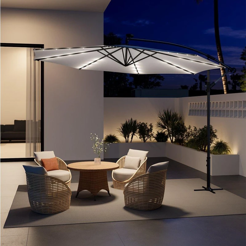 Image of Breeins 32 LED Lighted Parasol with Crank Light Grey Grey unisex One size
