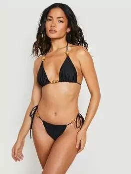 Image of Boohoo Beaded Triangle Tie Bikini Top - Black, Size 14, Women