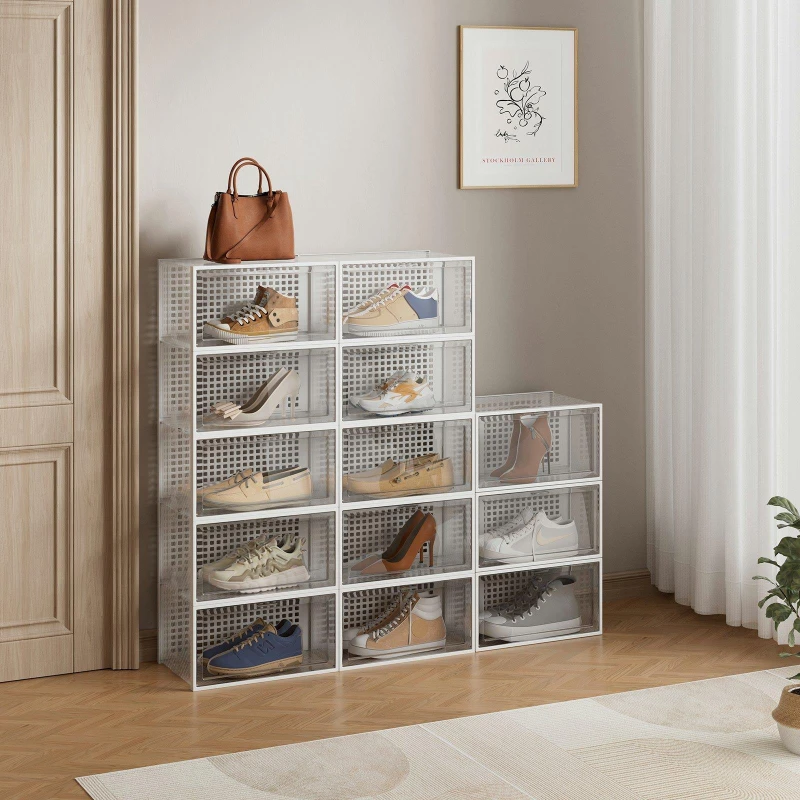 Image of Cottonfy UK 12 Pack White Plastic Shoe Storage Boxes-Large White L