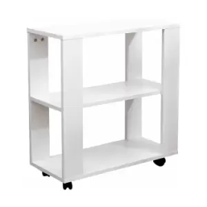 Image of Wooden Side Table with Wheels Small End Table with 2 Tiers Shelf,Storage Unit,Livng Room Table,White,60x27x58cm(WxDxH) - White - Hmd Furniture
