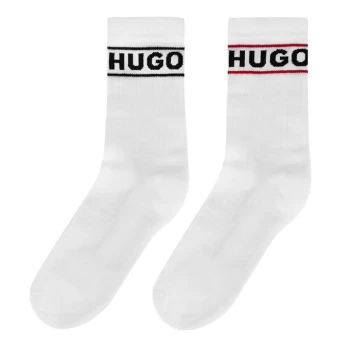 Image of HUGO 2 Pack Ribbed Logo Crew Socks - White
