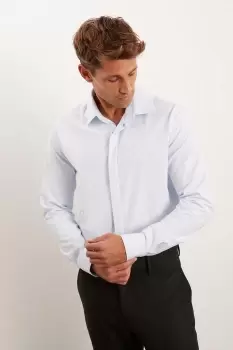 Image of Mens Blue Slim Fit Textured Performance Shirt