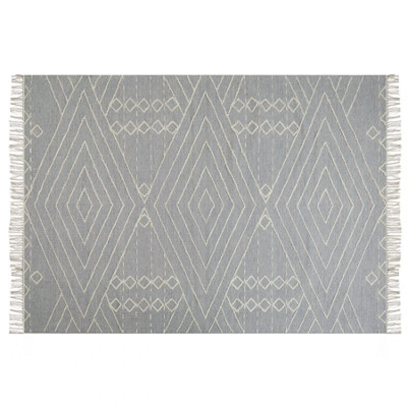 Image of Beliani Rug Khenifra Light Grey 140 X 200 Cm Cotton
