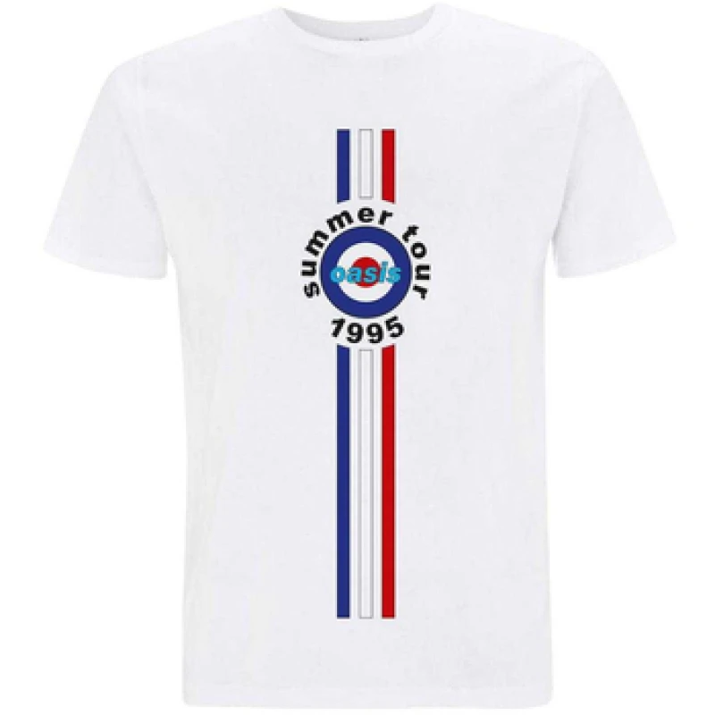 Image of Oasis Oasis Men Summer Tour 1995 Stripe Detail T-Shirt in White Size: Small White S Male 5063238428898