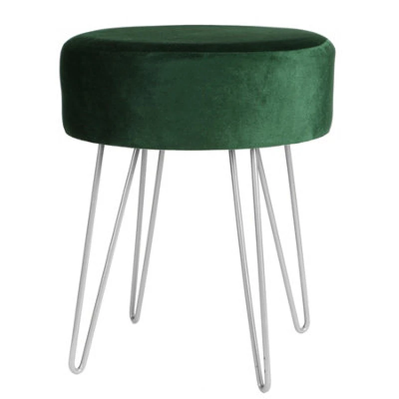 Image of Harbour Housewares Velvet Footstool - Round Modern Dressing Table Footstool Vanity Seat Chairs - 40 X 35Cm - Green/silver