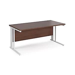 Image of Rectangular Straight Desk Walnut Wood Cable Managed Legs White Maestro 25 1600 x 800 x 725mm