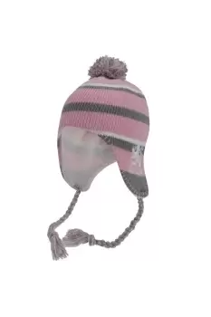 Image of Lion Pink Winter Hat, Thermal Peruvian Hat With Tassels
