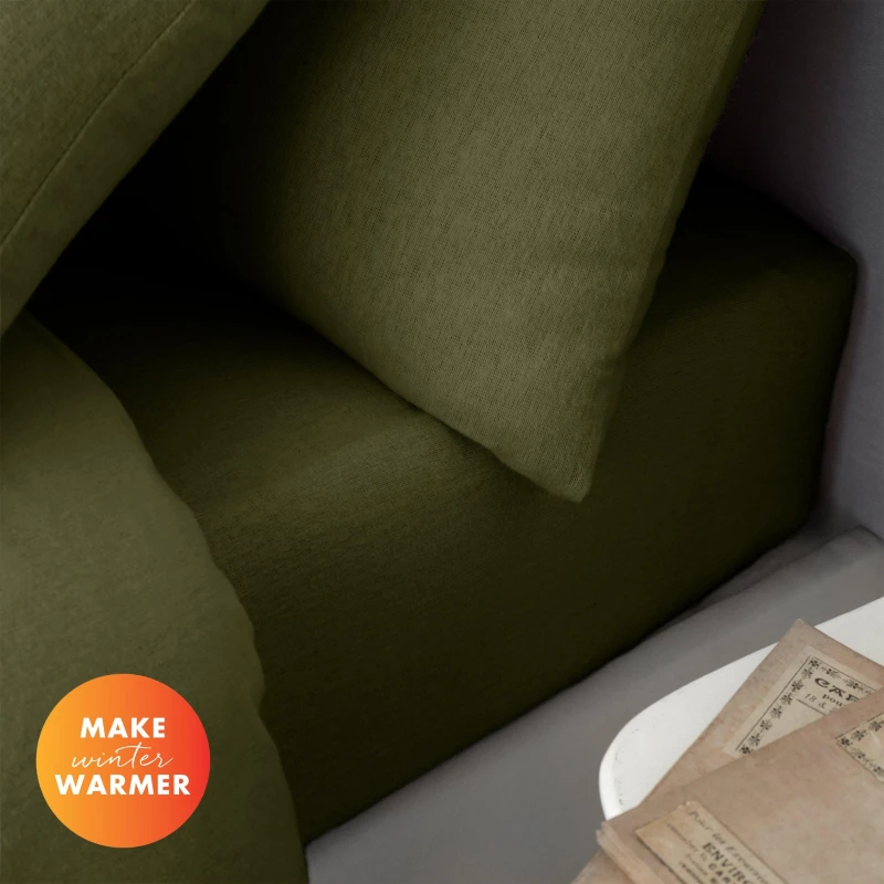 Image of Catherine Lansfield Brushed Cotton Soft and Cosy Bed Linen Fitted Sheet Green