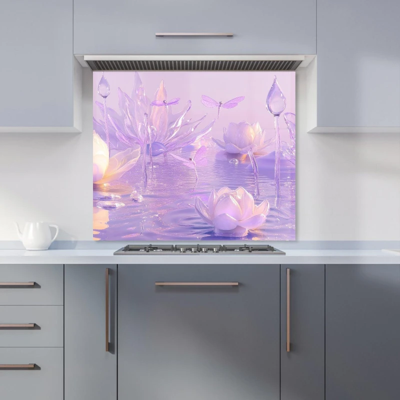 Image of Warren Reed - Designer Mystical Waterlilies in Purple Twilight Kitchen Splashback Size: 700mm x 750mm Multicolor Unisex 700mm x 750mm