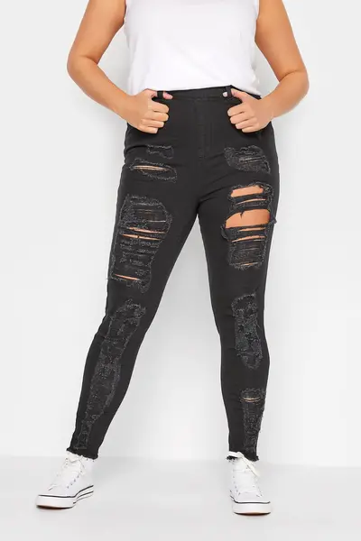 Image of Yours Ripped Jeggings Black