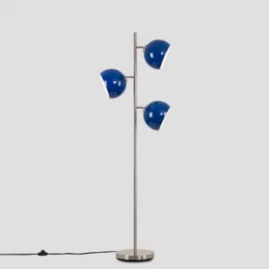 Image of Elliot Satin Nickel 3 Way Floor Lamp with Dark Blue Shades